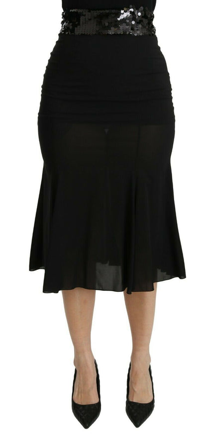 Dolce &amp; Gabbana Chic High Waist Black Silk Blend Skirt