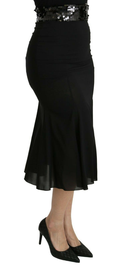 Dolce &amp; Gabbana Chic High Waist Black Silk Blend Skirt