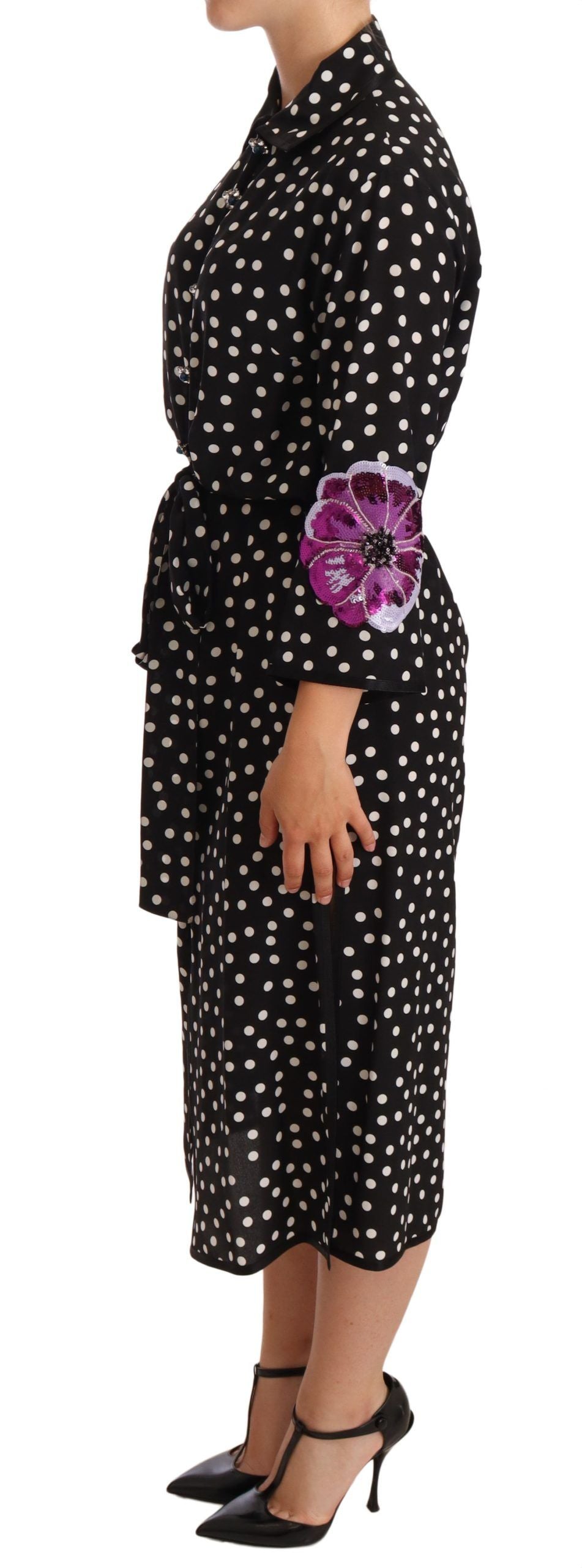 Dolce &amp; Gabbana Elegant Silk Polka Dot Sequin Midi Dress