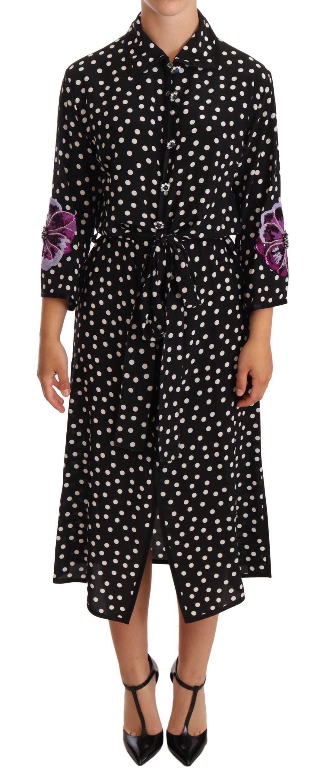 Dolce &amp; Gabbana Elegant Silk Polka Dot Sequin Midi Dress