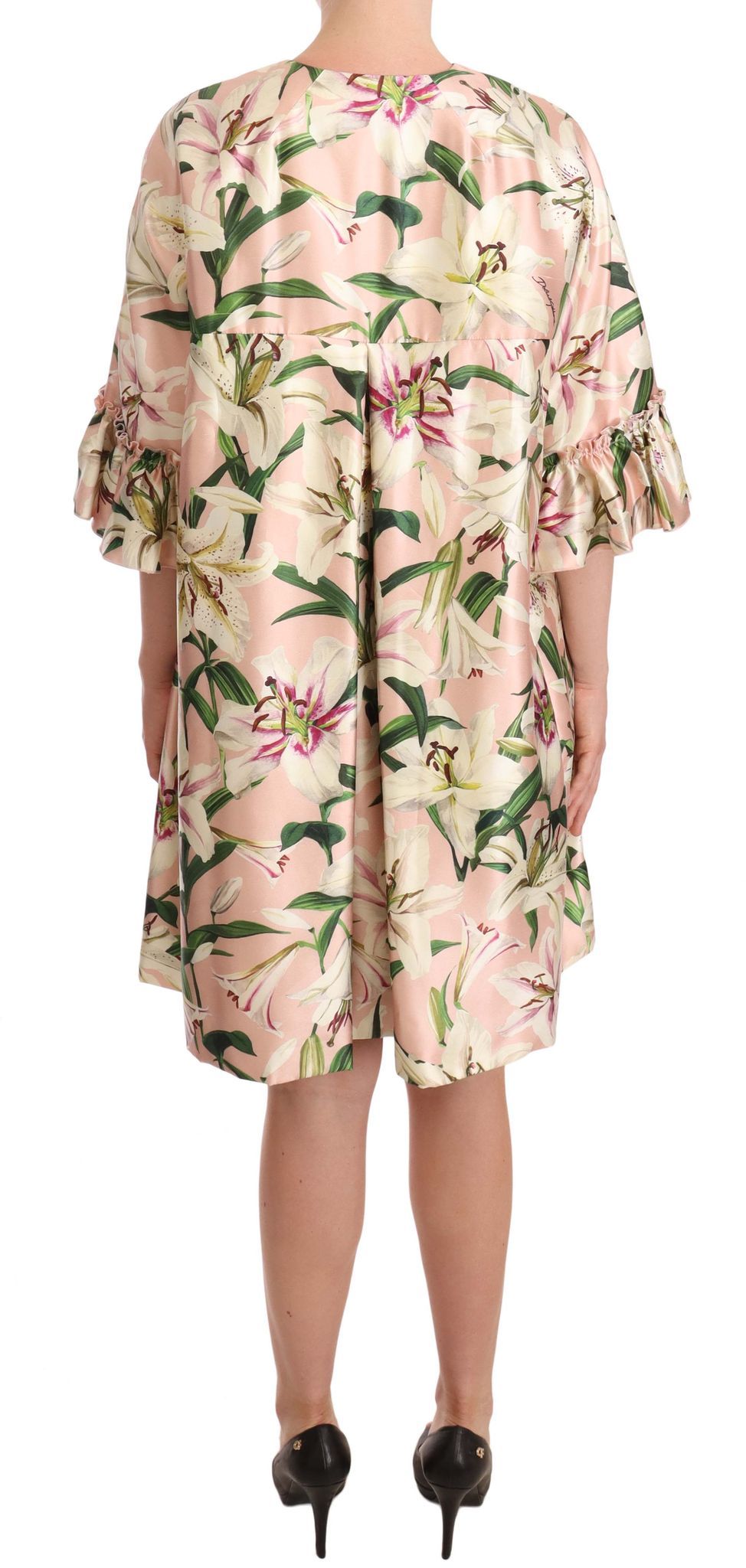 Dolce &amp; Gabbana Elegant Floral Ruffled Silk Long Coat