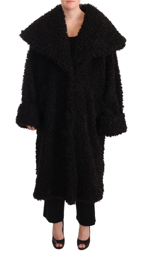 Dolce &amp; Gabbana Elegant Black Fur Cape Trench Coat