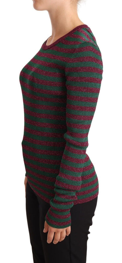 Dolce &amp; Gabbana Elegant Maroon and Green Striped Crewneck Sweater