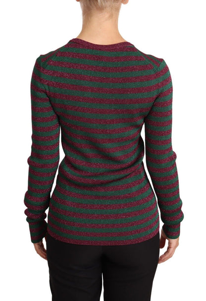 Dolce &amp; Gabbana Elegant Maroon and Green Striped Crewneck Sweater