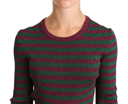 Dolce &amp; Gabbana Elegant Maroon and Green Striped Crewneck Sweater