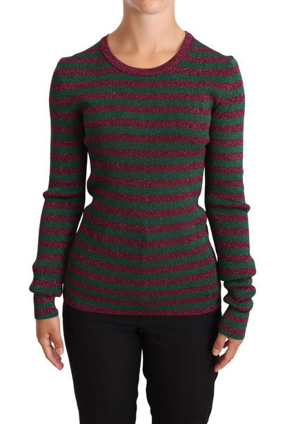 Dolce &amp; Gabbana Elegant Maroon and Green Striped Crewneck Sweater