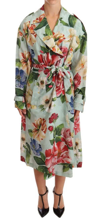 Dolce &amp; Gabbana Elegant Floral Silk Trench Coat