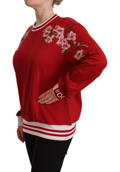 Dolce &amp; Gabbana Elegant Red Crewneck Pullover with Floral Motif