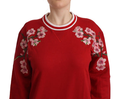 Dolce &amp; Gabbana Elegant Red Crewneck Pullover with Floral Motif