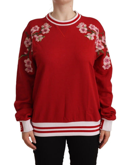 Dolce &amp; Gabbana Elegant Red Crewneck Pullover with Floral Motif