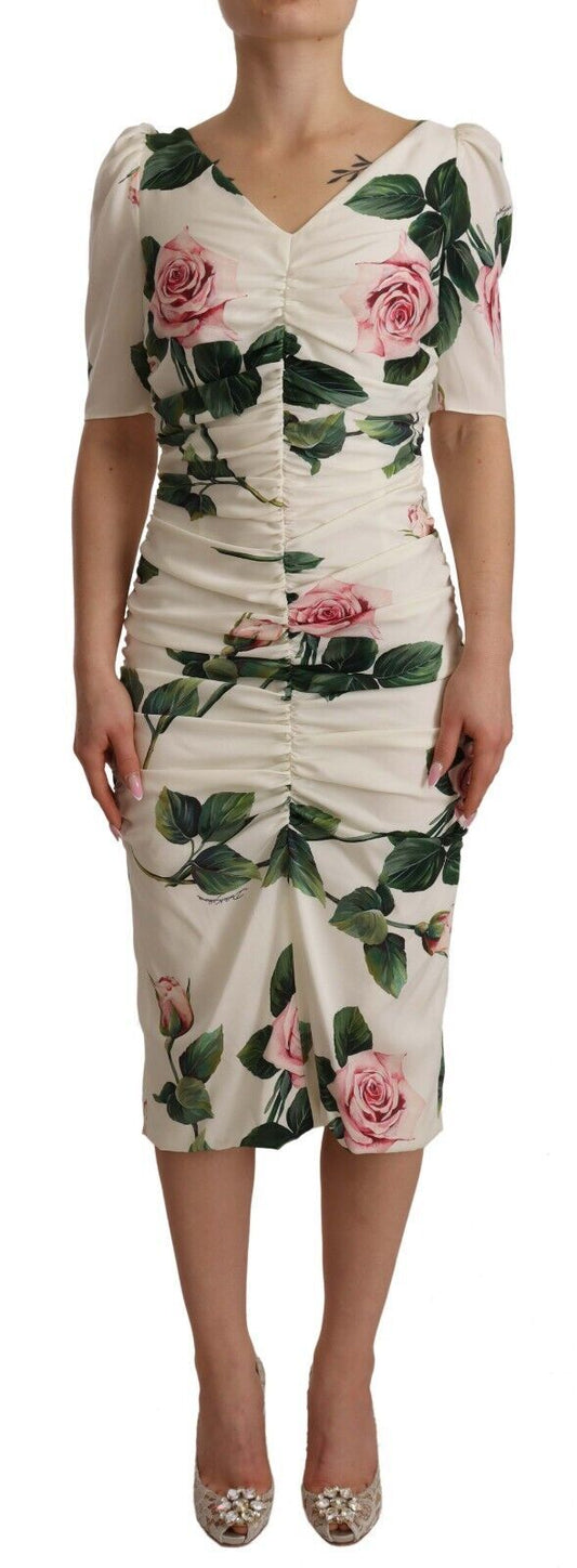 Dolce &amp; Gabbana Elegant White Floral Sheath Dress