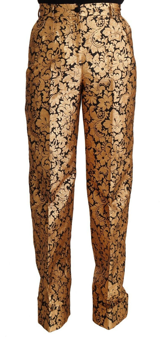 Dolce &amp; Gabbana Elegant Floral Jacquard High Waist Trousers