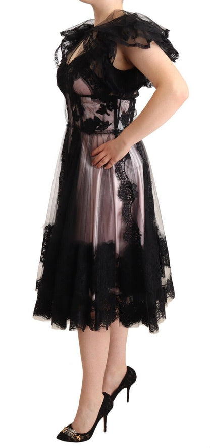 Dolce &amp; Gabbana Chic Black Floral Lace Midi Dress