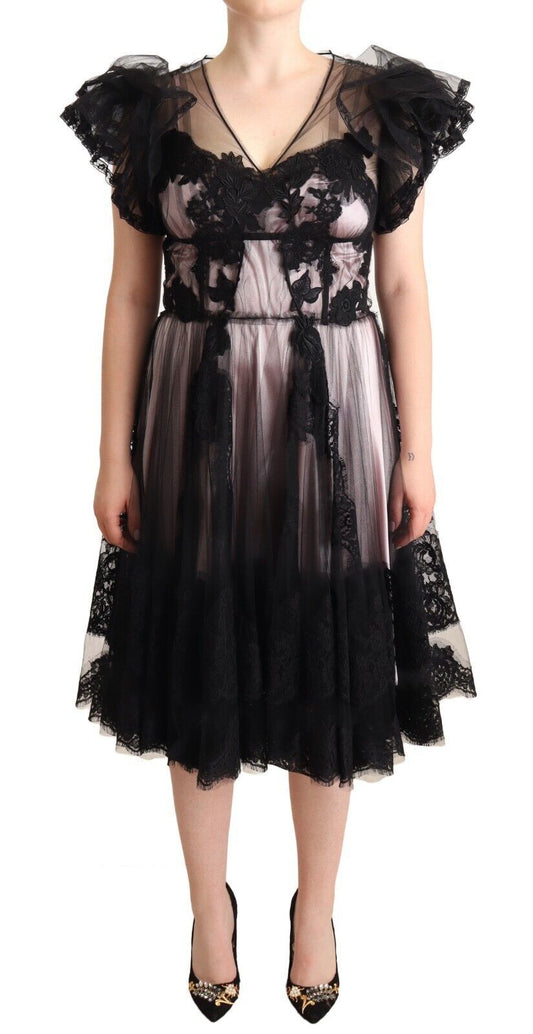 Dolce &amp; Gabbana Chic Black Floral Lace Midi Dress