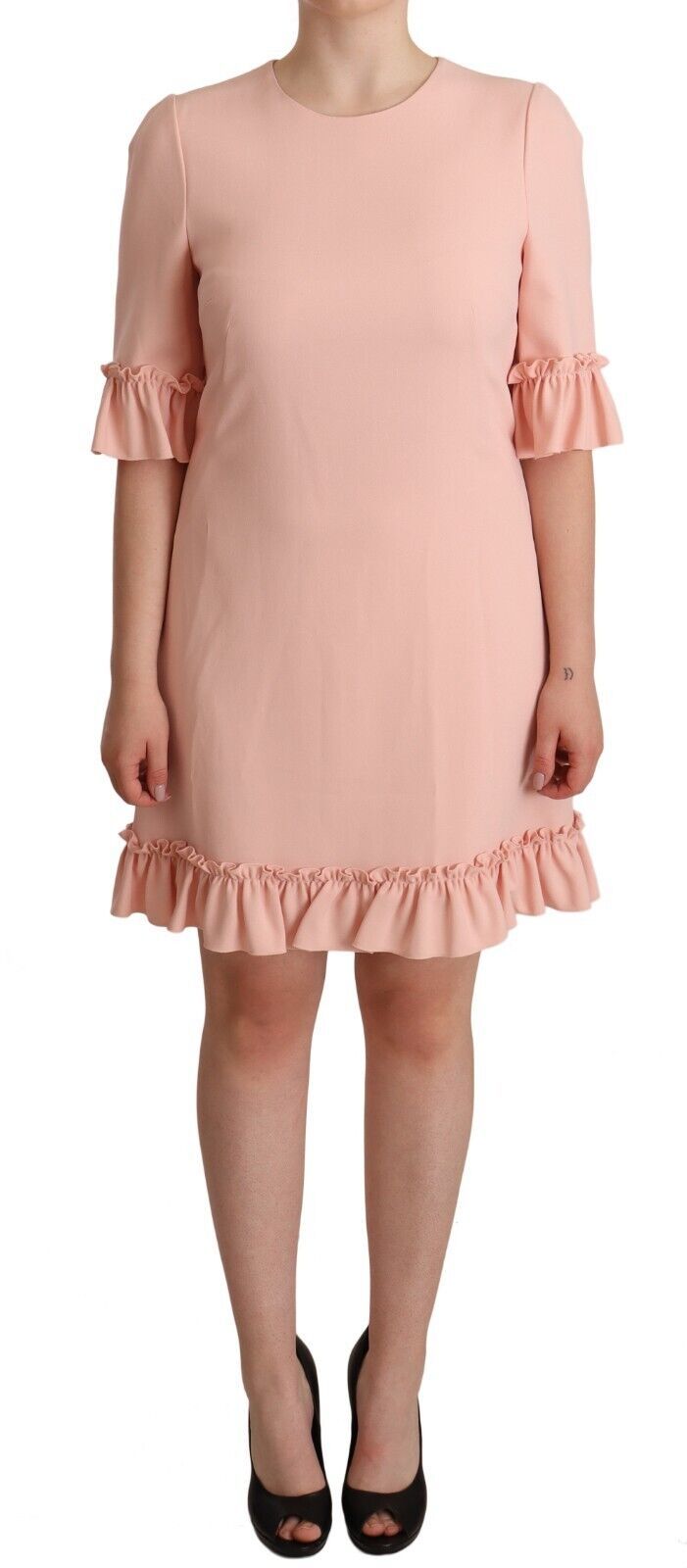 Dolce &amp; Gabbana Ruffled Sleeve Sheath Dress in Pink