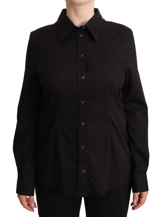 Dolce &amp; Gabbana Elegant Black Cotton Blend Collared Top