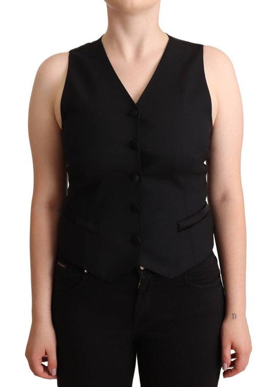 Dolce &amp; Gabbana Elegant Black Vest Top with Button Detail