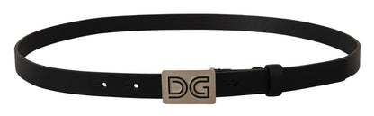 Dolce &amp; Gabbana Elegant Black Leather Belt with Silver Buckle