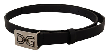 Dolce &amp; Gabbana Elegant Black Leather Belt with Silver Buckle