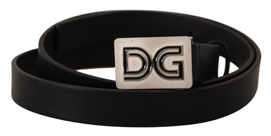 Dolce &amp; Gabbana Elegant Black Leather Belt with Silver Buckle