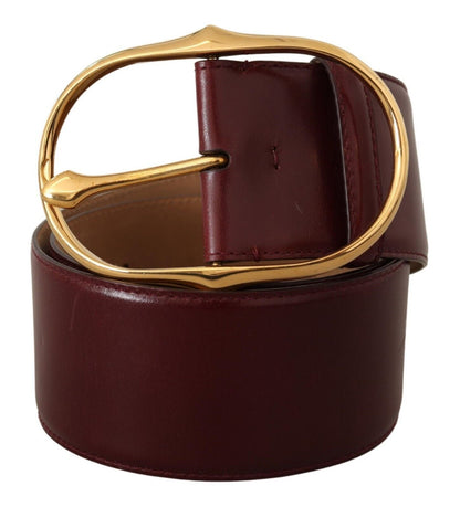 Dolce &amp; Gabbana Elegant Brown Leather Belt with Gold Oval Buckle