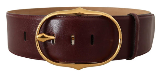 Dolce &amp; Gabbana Elegant Brown Leather Belt with Gold Oval Buckle