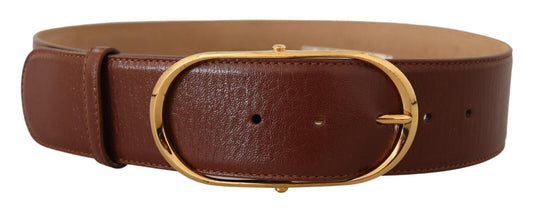 Dolce &amp; Gabbana Elegant Brown Leather Belt with Gold Buckle