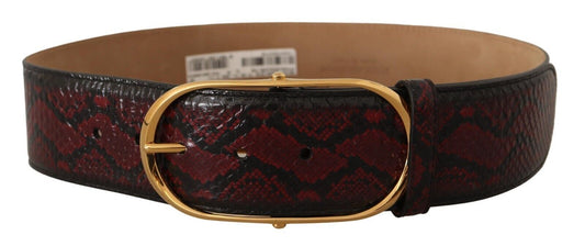 Dolce &amp; Gabbana Elegant Red Python Leather Belt with Gold Buckle