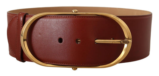 Dolce &amp; Gabbana Elegant Maroon Leather Belt with Gold Accents