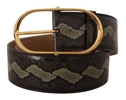 Dolce &amp; Gabbana Elegant Snakeskin Belt with Gold Oval Buckle