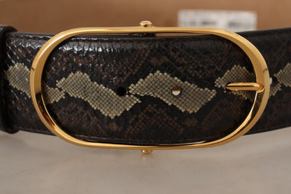 Dolce &amp; Gabbana Elegant Snakeskin Belt with Gold Oval Buckle