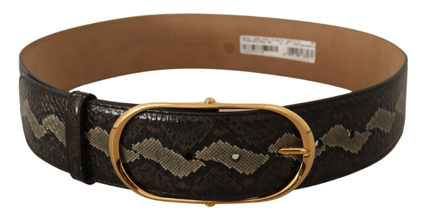 Dolce &amp; Gabbana Elegant Snakeskin Belt with Gold Oval Buckle