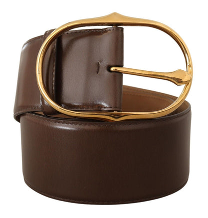 Dolce &amp; Gabbana Elegant Brown Leather Belt with Gold Buckle