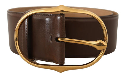 Dolce &amp; Gabbana Elegant Brown Leather Belt with Gold Buckle