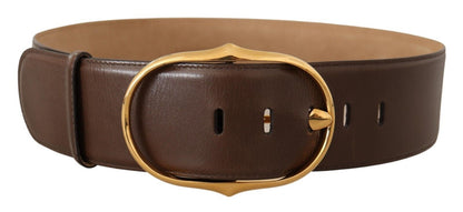 Dolce &amp; Gabbana Elegant Brown Leather Belt with Gold Buckle