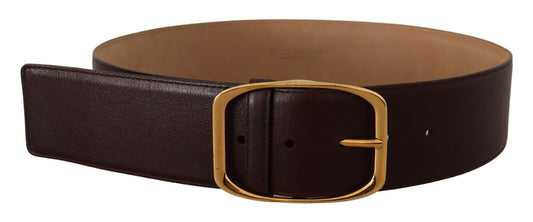 Dolce &amp; Gabbana Elegant Dark Brown Leather Belt with Gold Buckle