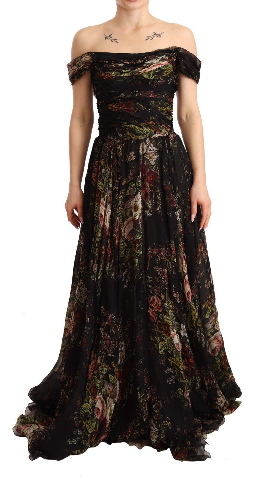 Dolce &amp; Gabbana Floral Silk Off-Shoulder Long Dress