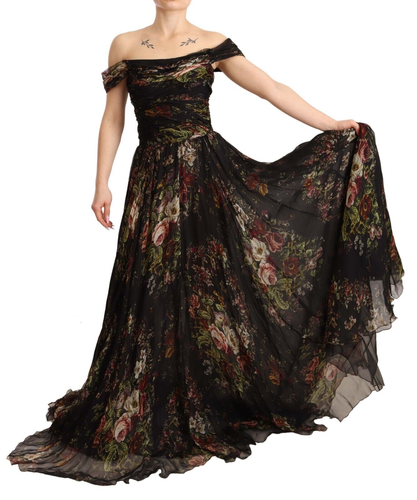 Dolce &amp; Gabbana Floral Silk Off-Shoulder Long Dress