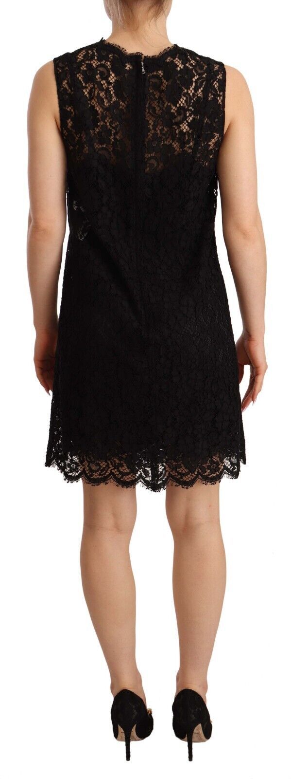 Dolce &amp; Gabbana Elegant Floral Lace Sheath Dress in Black