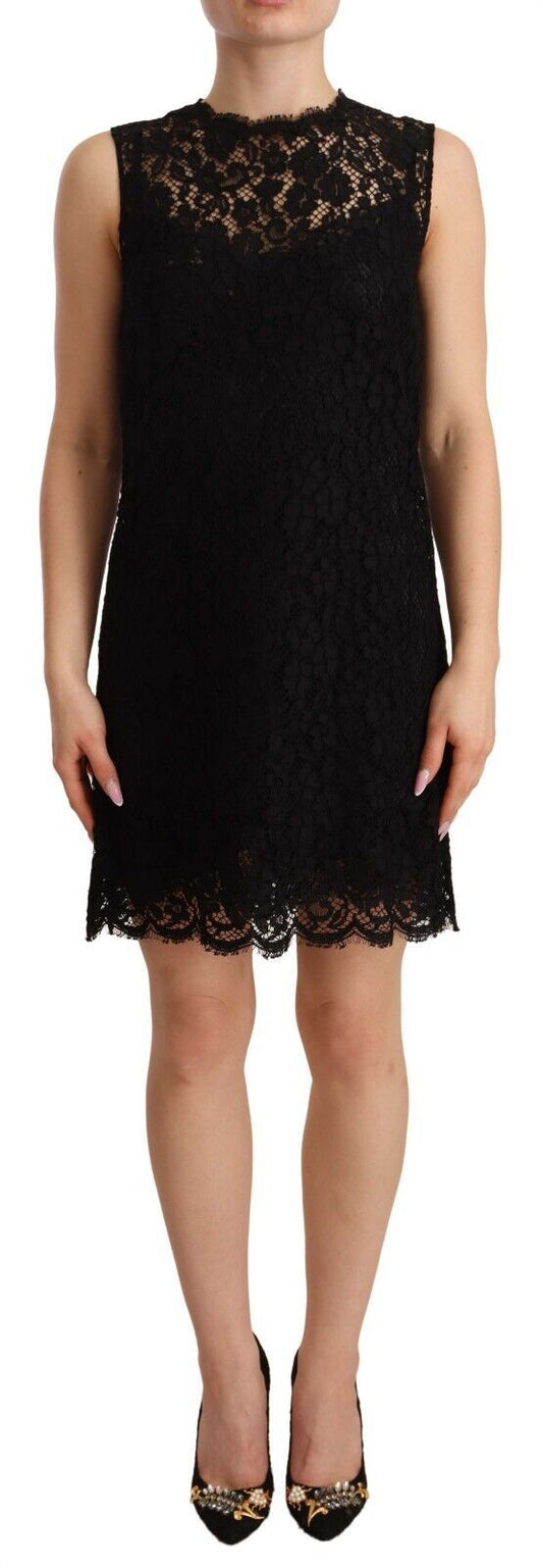 Dolce &amp; Gabbana Elegant Floral Lace Sheath Dress in Black