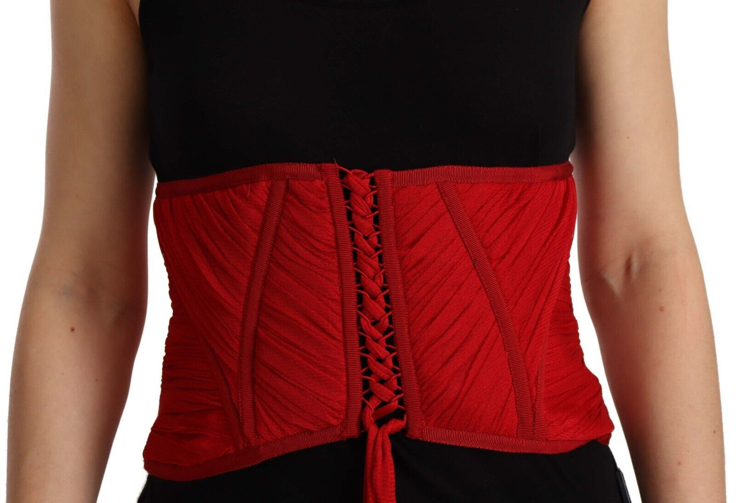 Dolce & Gabbana Elegant Red Silk Corset Belt Top