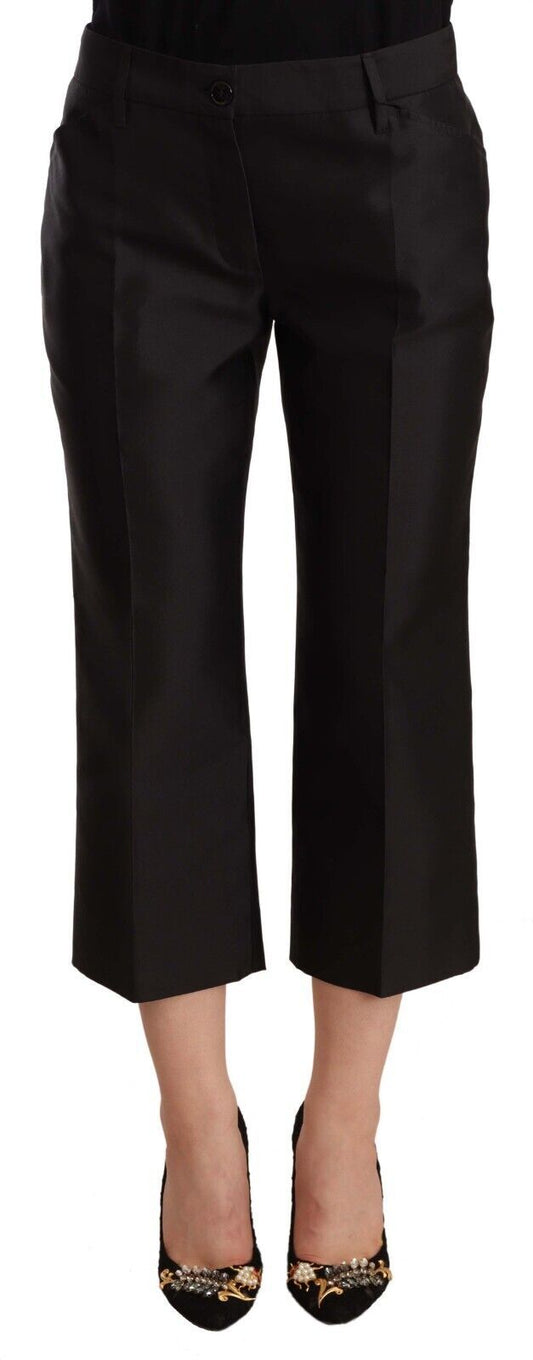 Dolce &amp; Gabbana Chic Silk Cropped Trousers in Timeless Black