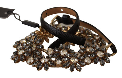 Dolce &amp; Gabbana Elegant Crystal Daisy Chain Leather Belt