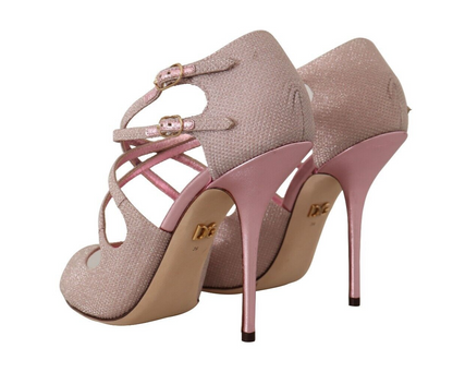 Dolce &amp; Gabbana Pink Glitter Peep Toe High Heels Sandals