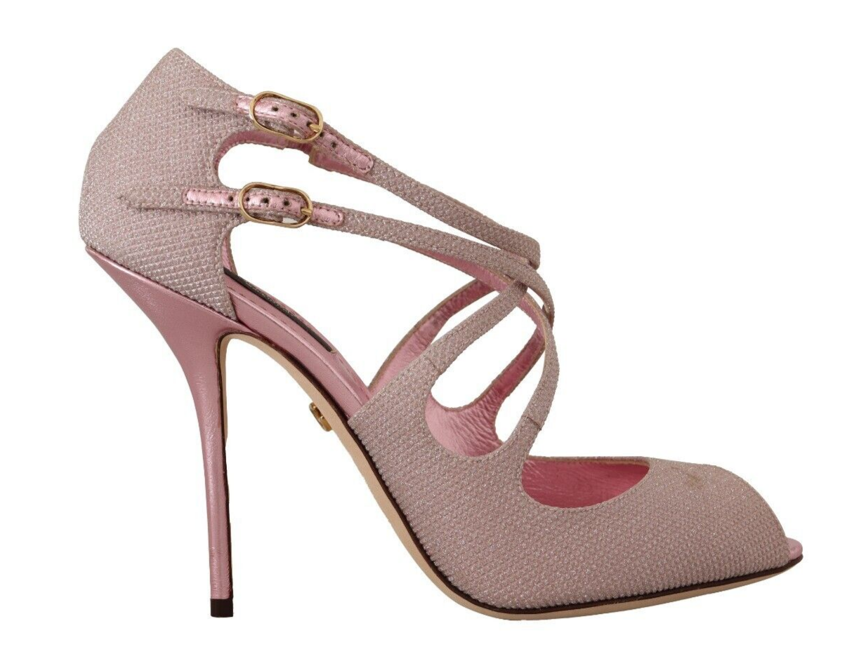 Dolce &amp; Gabbana Pink Glitter Peep Toe High Heels Sandals