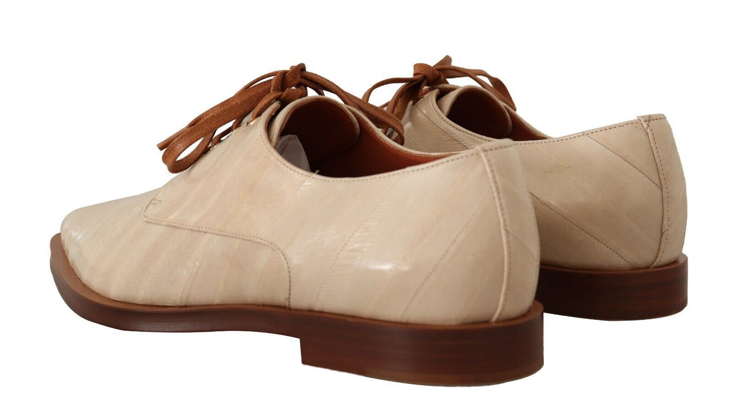 Dolce &amp; Gabbana Elegant Beige Eel Leather Formal Flats