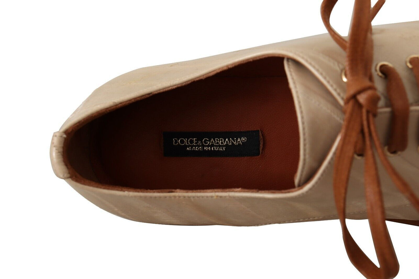 Dolce &amp; Gabbana Elegant Beige Eel Leather Formal Flats