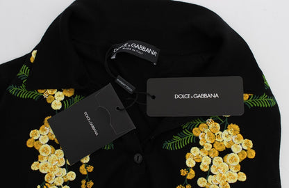 Dolce &amp; Gabbana Elegant Black Silk Floral Polo Top