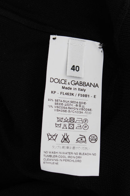 Dolce &amp; Gabbana Elegant Black Silk Floral Polo Top