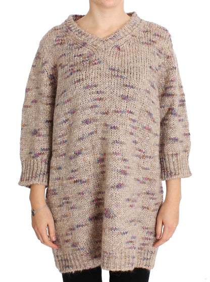 PINK MEMORIES Beige Oversized V-Neck Knitted Sweater